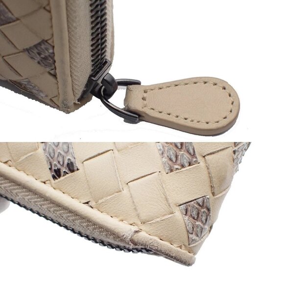 BOTTEGA VENETA Intrecciato Zip Around Long Wallet Embossing Leather Whit 63AA183 - Picture 10 of 13